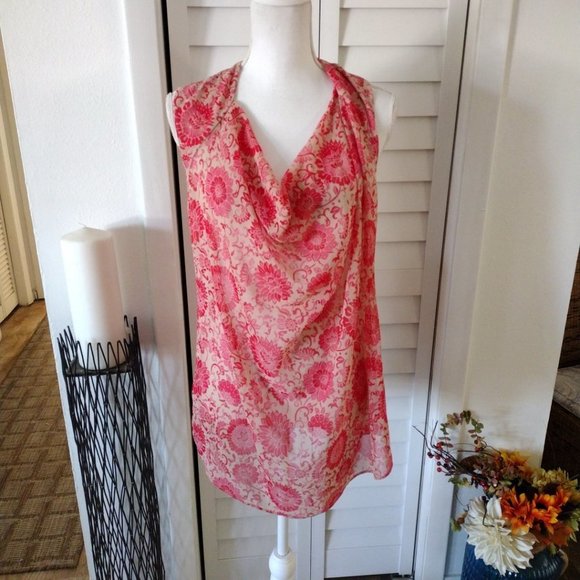 CABI Vita‎ Drape neck blouse open back cutout sleeveless floral Sz M - Picture 9 of 11